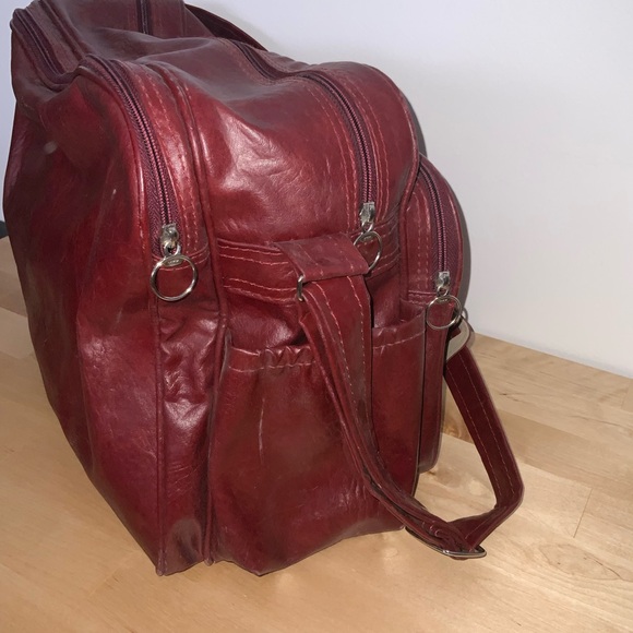 vintage samsonite burgundy faux leather duffel bag 70s 80s - Picture 2 of 7